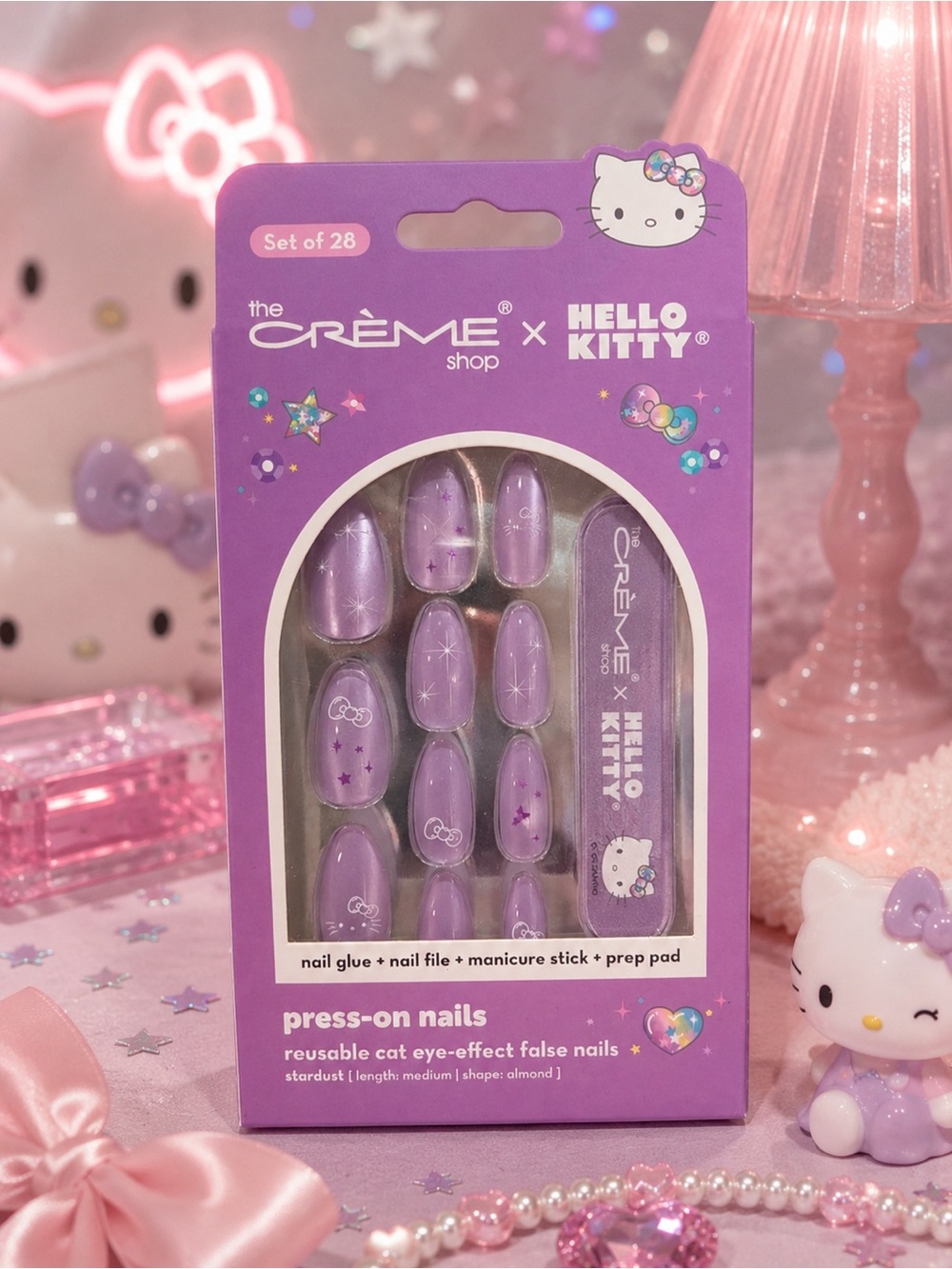 The Crème Shop x Hello Kitty Stardust Press-On Nails Set - Purple Cat Eye